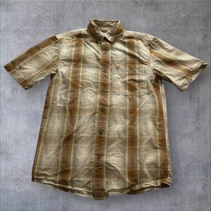 Vtg Carhartt Brown Plaid Short Sleeve Button Up Shirt Men's Small‎